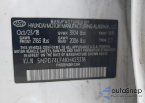 2019 Hyundai Elantra Se z USA, uszkodzony, nr VIN 5NPD74LF4KH423318